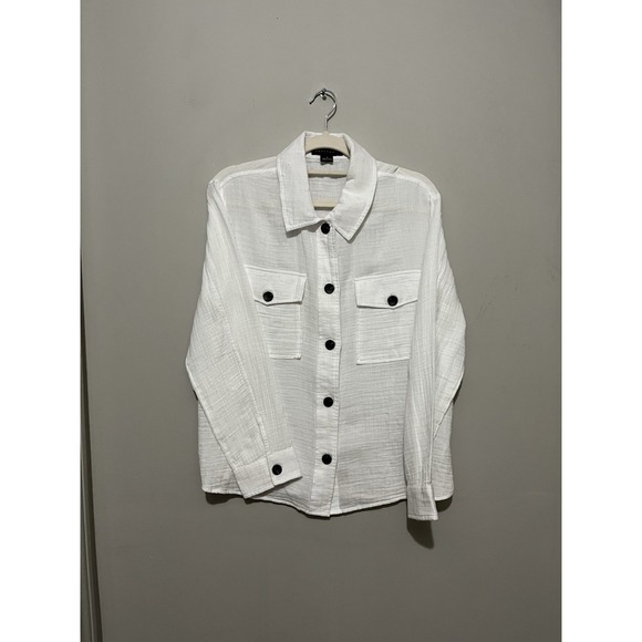 Sanctuary Tops - Sanctuary White Cotton Gauze Button Shirt‎ M Long Sleeve Textured Top Pocketed